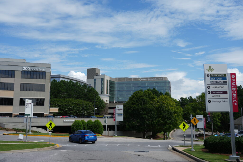 The front of the Northeast Georgia Medical Ctr and Emergency Room Sign in Gainesville GA