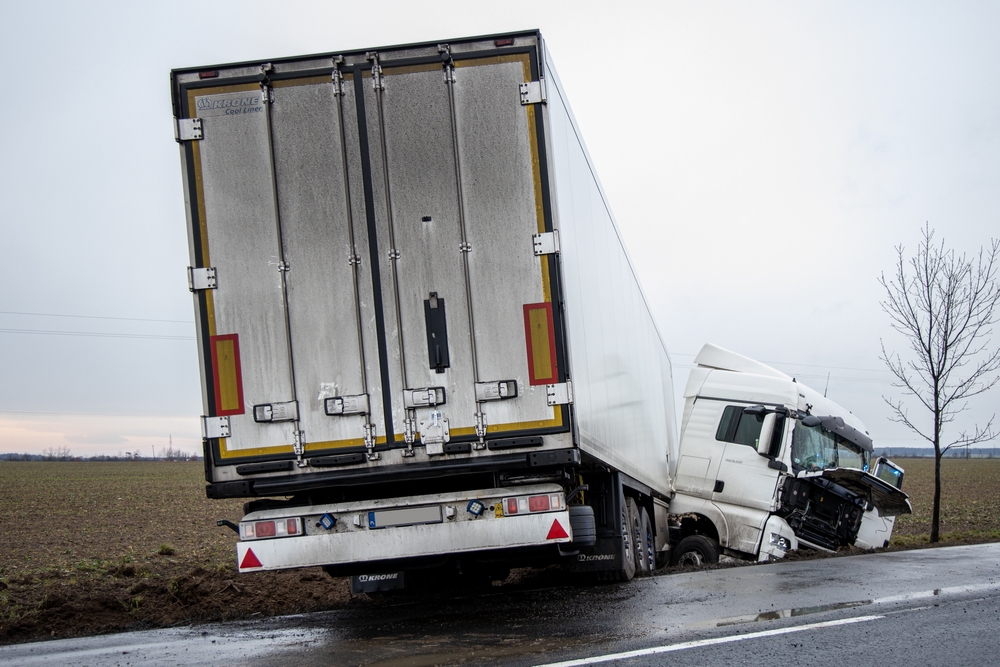 truck crash on the side of the road